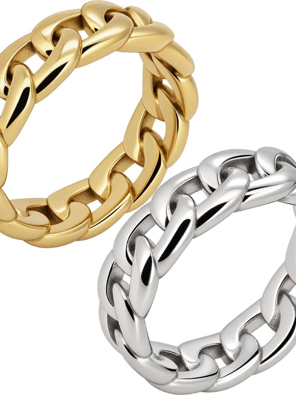 316L Stainless Steel 18k Yellow Gold Plated 7mm Cuban Link Band Ring